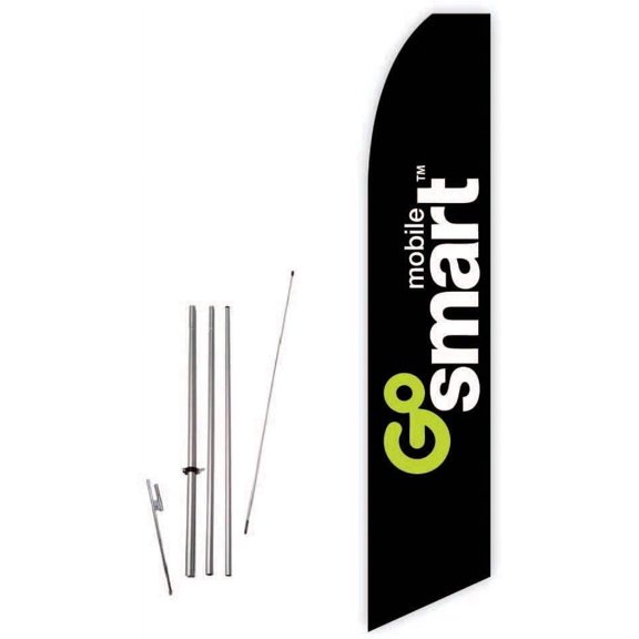 Go Smart Mobile Black Super Novo Feather Flag - Complete with 15ft Pole Set and Ground Spike
