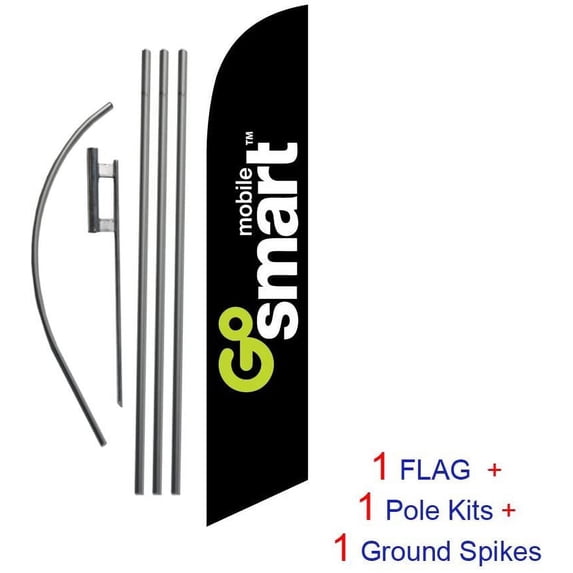 Go Smart Mobile Wireless Advertising Feather Banner Swooper Flag Sign with Flag Pole Kit and Ground Stake