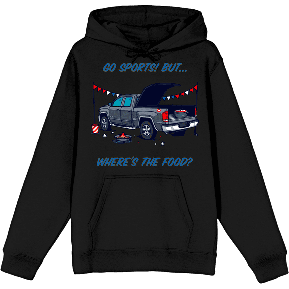 Go Sports! But Where's the Food? Adult Black Long Sleeve Hoodie-Small