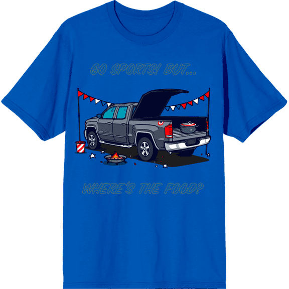 Go Sports! But Where's the Food? Adult Royal Blue Crew Neck Short Sleeve Tee-3XL