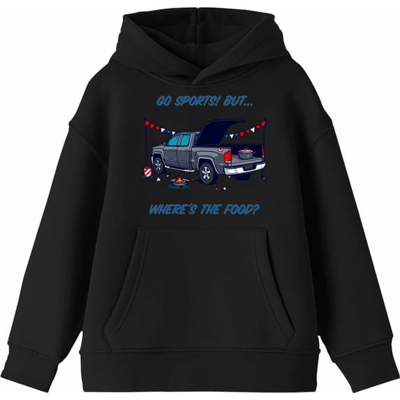 Go Sports! But Where's the Food? Kids Royal Blue Long Sleeve Hoodie-Large