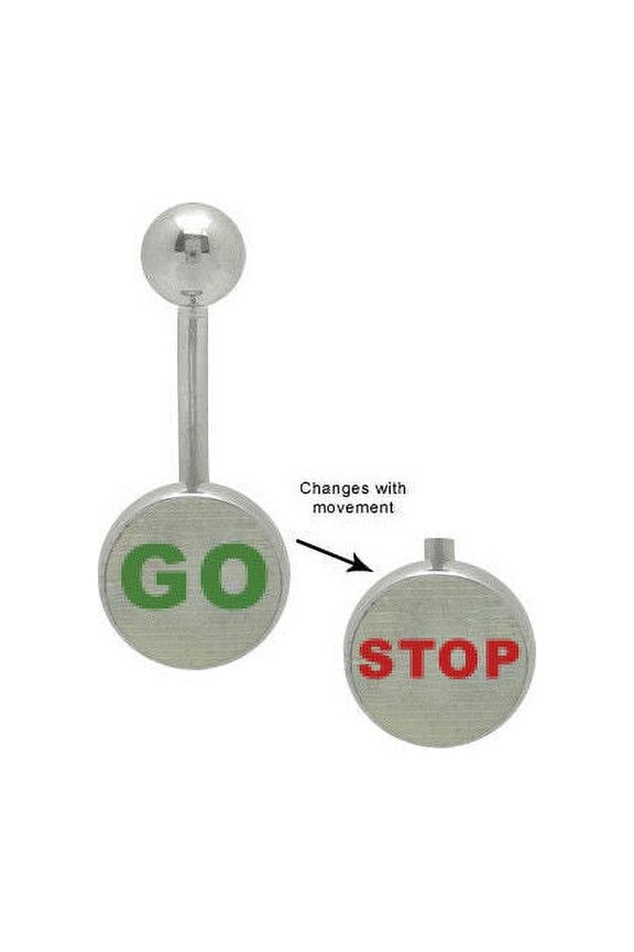 Go Stop Hologram Logo Belly Ring 14G