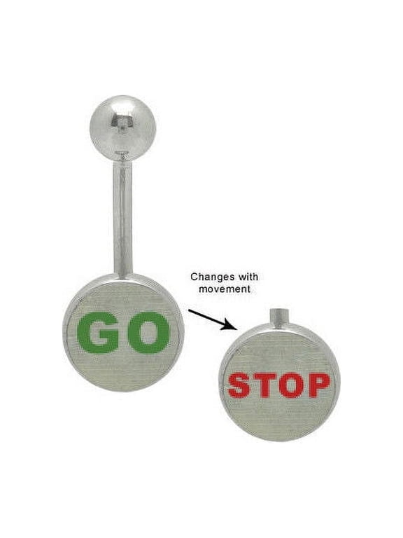 Go Stop Hologram Logo Belly Ring 14G