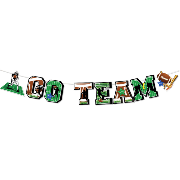 Go Team Football Party Banner, Sports Theme Decoration, Colorful Letter Garland for Game Day Celebrations