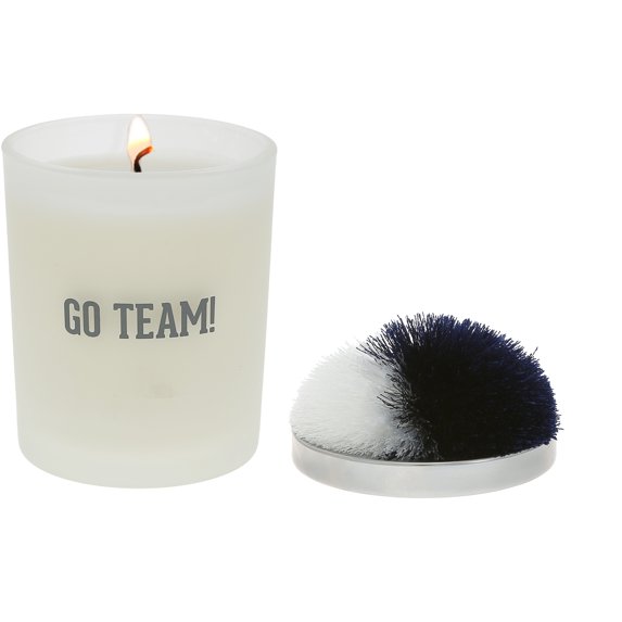Go Team! - Navy & White - 5.5 oz - 100% Soy Wax Candle with Pom Pom Lid Scent: Tranquility