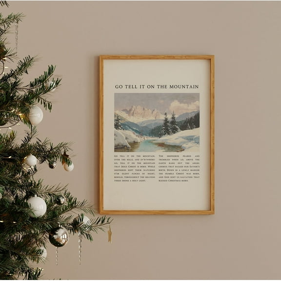 Go Tell It On The Mountain Print, Vintage Kristmas Hymn Warm Present Vintage UNFRAMED Poster Size 8x12