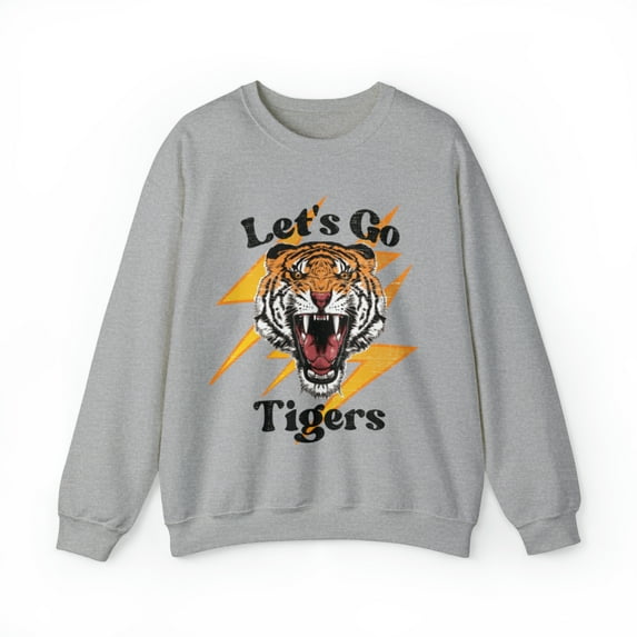 Go Tigers SweatShirt Vintage School Spirit Tiger Crewneck Retro Lightning Shirt Sport Grey Large