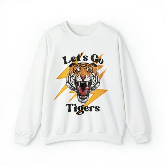 Go Tigers SweatShirt Vintage School Spirit Tiger Crewneck Retro Lightning Shirt White XL