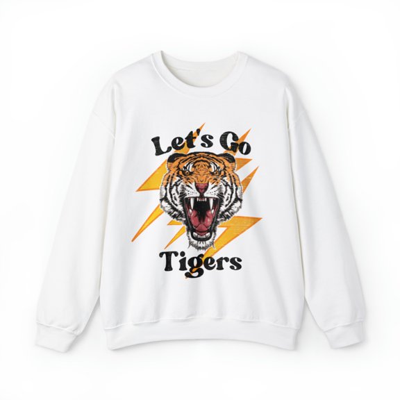Go Tigers SweatShirt Vintage School Spirit Tiger Crewneck Retro Lightning Shirt White XL