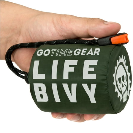 Go Time Gear | Life Bivy Emergency Sleeping Bag Thermal Bivvy | Emergency Bivy Sack, Survival Sleeping Bag, Mylar Emergency Blanket | Includes Stuff Sack with Survival Whistle & Paracord String