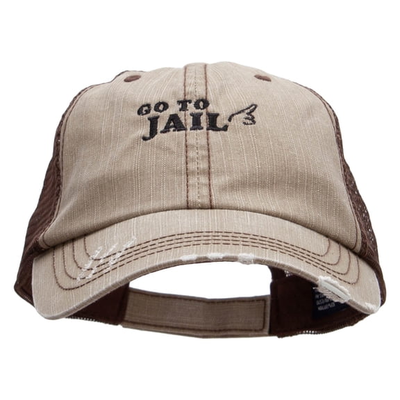 Go To Jail Embroidered Low Profile Special Cotton Mesh Cap - Khaki Brown OSFM