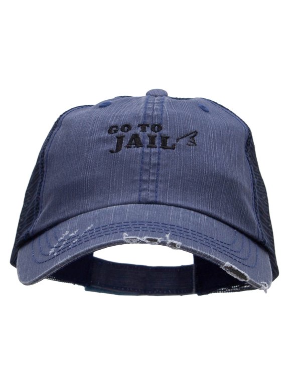 Go To Jail Embroidered Low Profile Special Cotton Mesh Cap - Navy OSFM