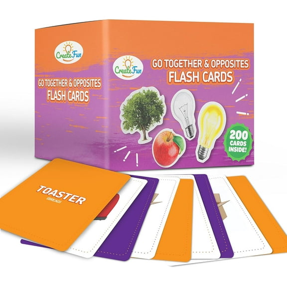 Go Together and Opposites Flash Cards Set - 200 Photo Cards with 7 Educational Language Matching Games for Speech Therapy, ESL, ELL, Dementia Activities for Seniors, Preschool Learning Activities