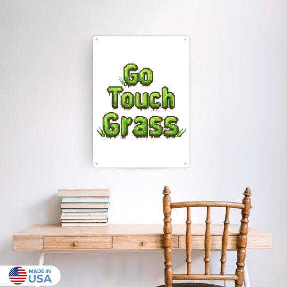 Go Touch Grass Vertical Tin Sign Wall Decor by Dancing Littles Jungle - Size 12x16 inch