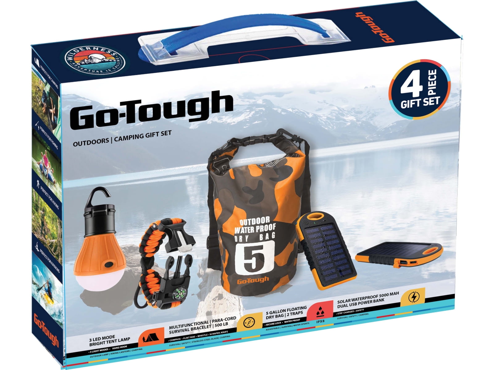 Go-Tough 4-Piece Camping Gift Set with Powerbank, Drybag, Tent