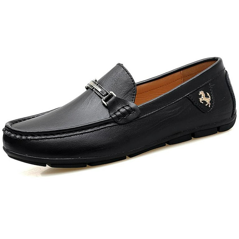 Lovskoo Men's Leather Loafer Shoes Oversized Slip On Shoes Pea Casual  Driving Lazy Shoes Black 