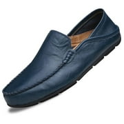 Go Tour Men's Premium Genuine Hand-made Leather Casual Slip on Loafers Breathable Driving Shoes Fashion Slipper A Blue 10/45