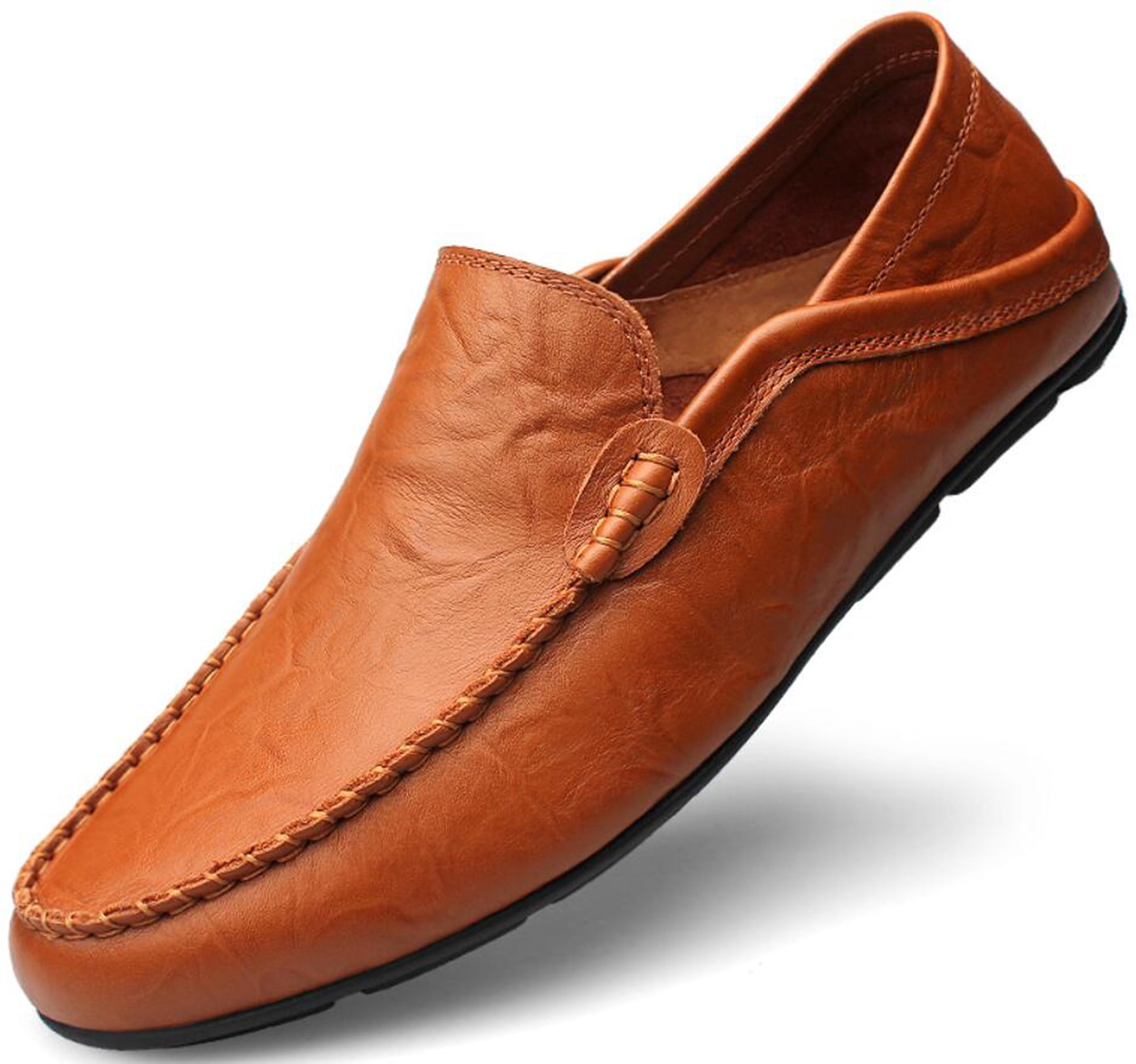GO TOUR Men\'s Brown Leather Slip-On Loafers Amazon.com | Go Tour New Mens Casual Loafers Moccasins Slip  main image 2