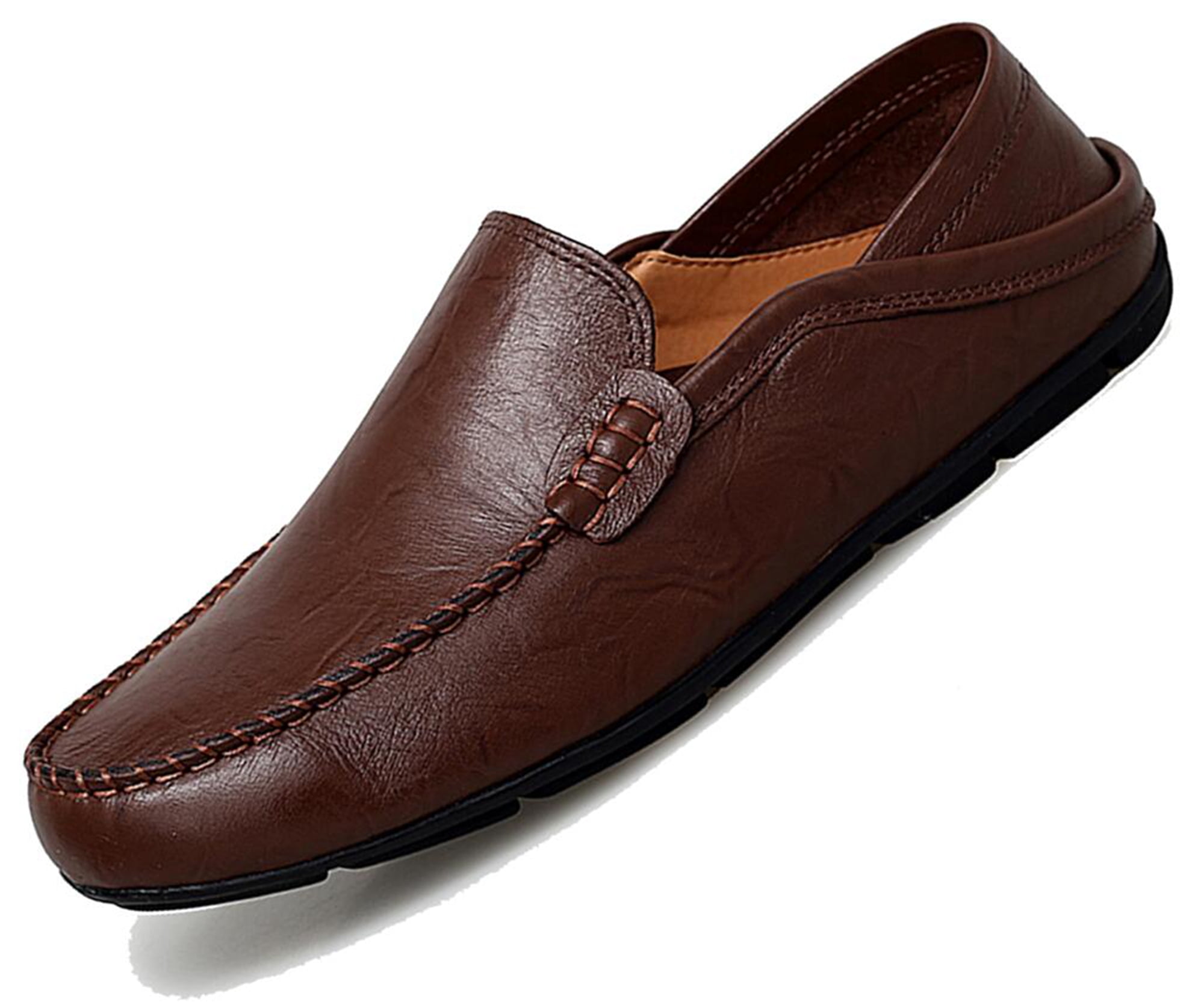 GO TOUR Men\'s Brown Leather Slip-On Loafers Amazon.com | Go Tour New Mens Casual Loafers Moccasins Slip  main image 4