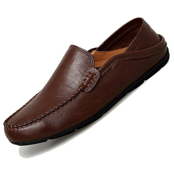 Go Tour Men's Premium Genuine Hand-made Leather Casual Slip on Loafers Breathable Driving Shoes Fashion Slipper A Dark Brown 9/43