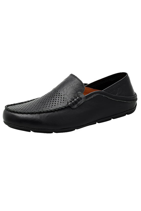 Men's Premium Genuine Hand-made Leather Casual Slip on Loafers Breathable Driving Shoes Fashion Slipper B Black Punched 11/47