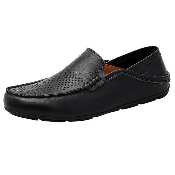 Go Tour Men's Premium Genuine Hand-made Leather Casual Slip on Loafers Breathable Driving Shoes Fashion Slipper B Black Punched 11.5/48