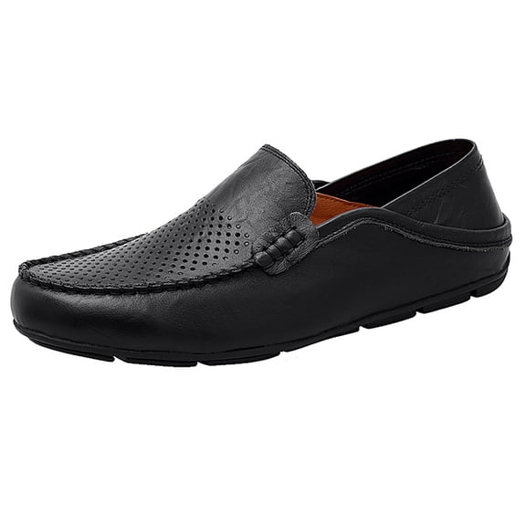 Go Tour Men's Premium Genuine Hand-made Leather Casual Slip on Loafers Breathable Driving Shoes Fashion Slipper B Black Punched 8.5/42