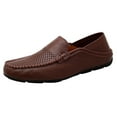 thumbnail image 1 of Go Tour Men's Premium Genuine Hand-made Leather Casual Slip on Loafers Breathable Driving Shoes Fashion Slipper B Dark Brown Punched 8.5/42, 1 of 8