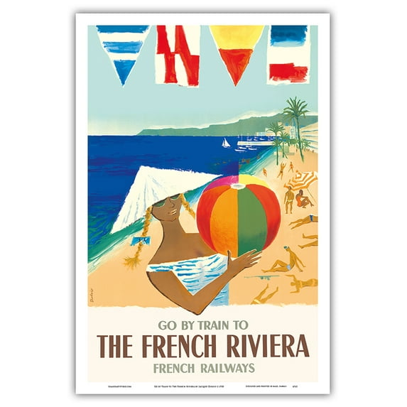 Go by Train to The French Riviera - Côte d'Azur France - French National Railways - Vintage Railroad Travel Poster by Jacques Dubois c.1958 - Master Art Print (Unframed) 12in x 18in