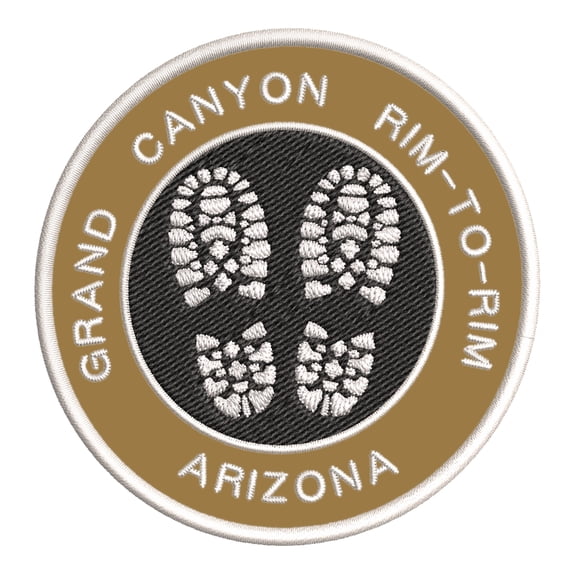 Go Trekking! At Grand Canyon Rim-To-Rim, Arizona 3.5 Inch Iron Or Sew On Embroidered Fabric Badge Patch Hiking Trails Iconic Series