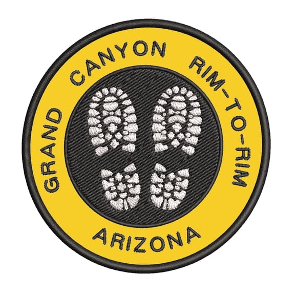 Go Trekking! At Grand Canyon Rim-To-Rim, Arizona 3.5 Inch Iron Or Sew On Embroidered Fabric Badge Patch Hiking Trails Iconic Series
