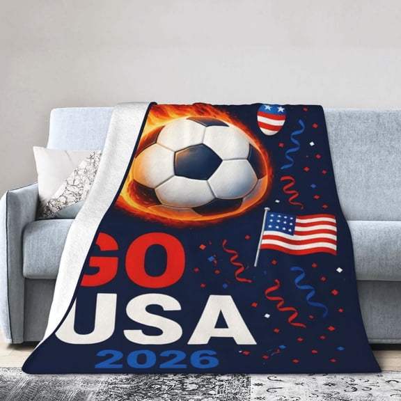Go USA Soccer Throw Blanket, Patriotic Football Fan Blanket 2026, Soft Flannel Game Day Blanket for Couch Bed, Gift for Men Women 50x40