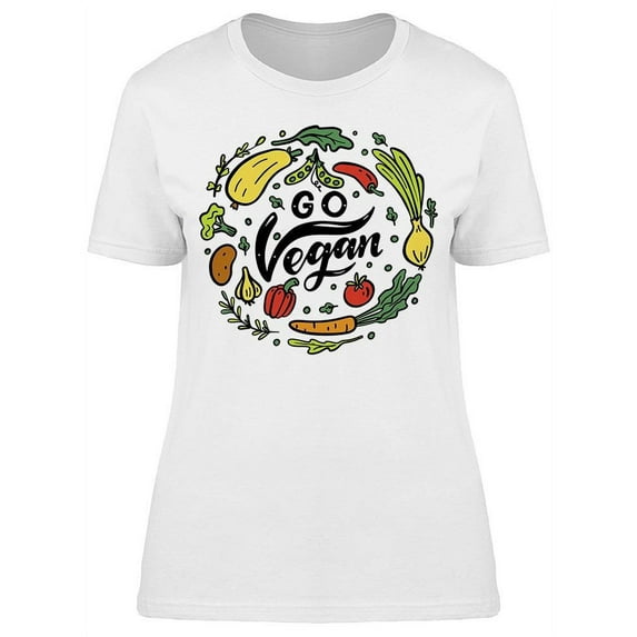 Go Vegan. Folk Art T-Shirt Women -Image by Shutterstock, Female Medium