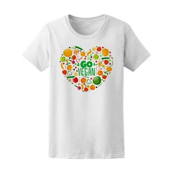 Go Vegan Vegetables Heart Doodle T-Shirt Women -Image by Shutterstock, Female Small