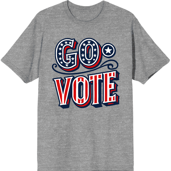Go Vote! Adult Heather Gray Crew Neck Short Sleeve Tee-Medium