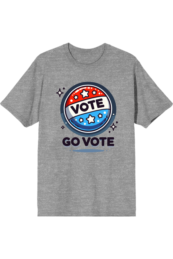 Go Vote Button! Adult Heather Gray Crew Neck Short Sleeve Tee-XL