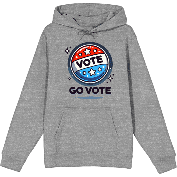 Go Vote Button! Adult Heather Gray Long Sleeve Hoodie-Medium