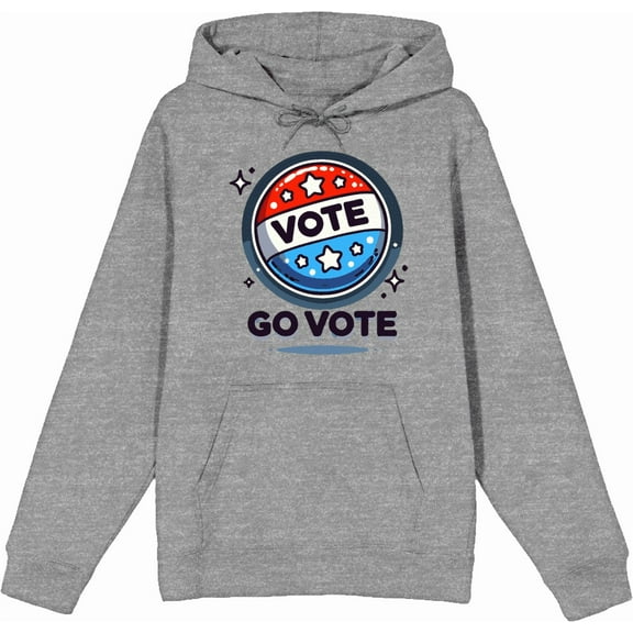 Go Vote Button! Adult Heather Gray Long Sleeve Hoodie-Medium