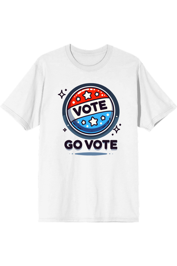 Go Vote Button! Adult White Crew Neck Short Sleeve Tee-Large