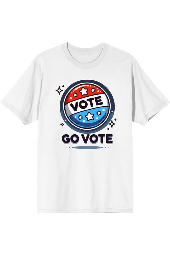 Go Vote Button! Adult White Crew Neck Short Sleeve Tee-Small
