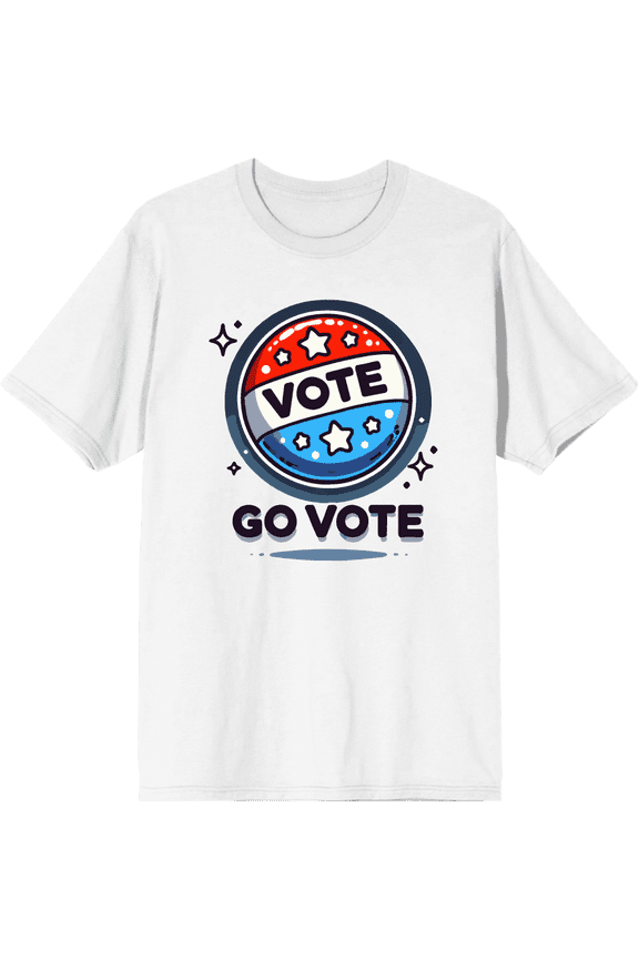 Go Vote Button! Adult White Crew Neck Short Sleeve Tee-XXL