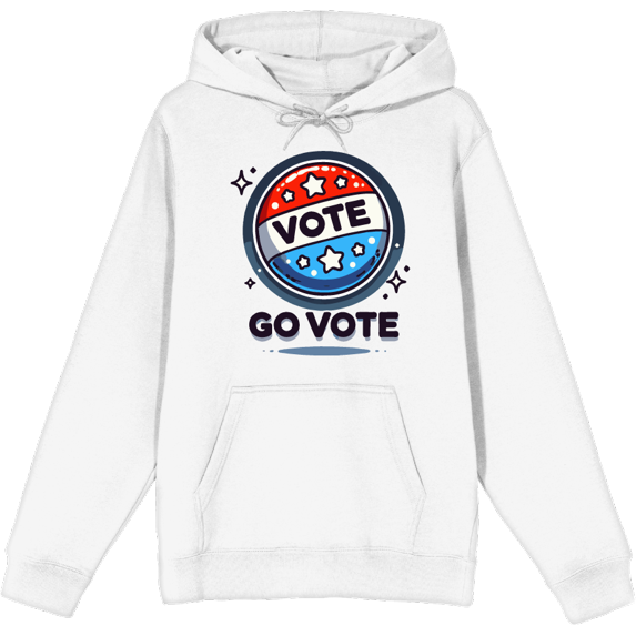Go Vote Button! Adult White Long Sleeve Hoodie-Large