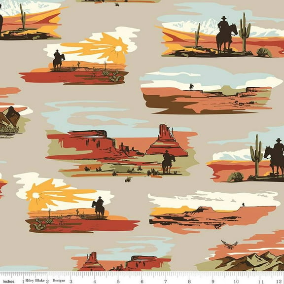 Go West with John Wayne Main Gray Cotton Fabric