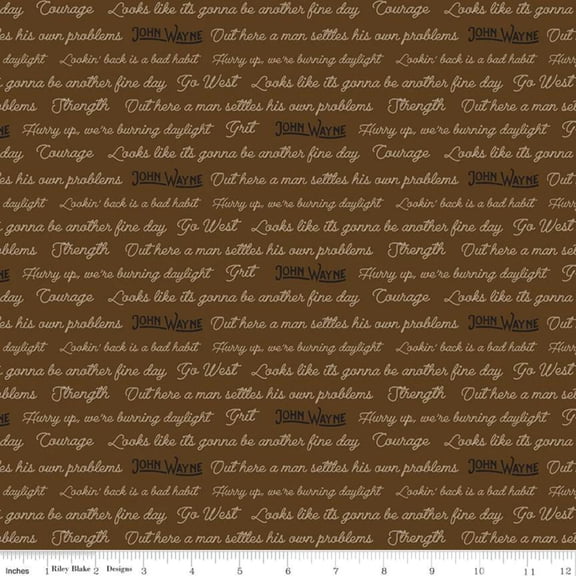 Go West with John Wayne Quotes Brown Cotton Fabric
