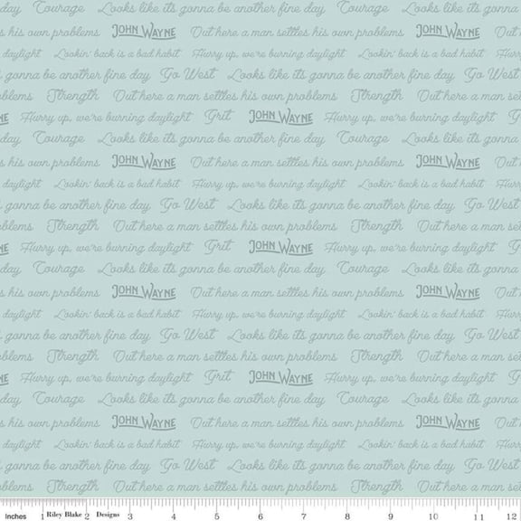 Go West with John Wayne Quotes Mist Cotton Fabric