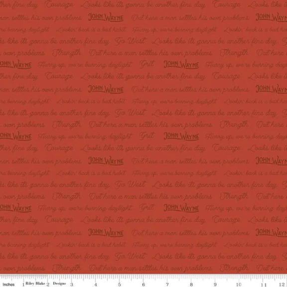 Go West with John Wayne Quotes Rust Cotton Fabric