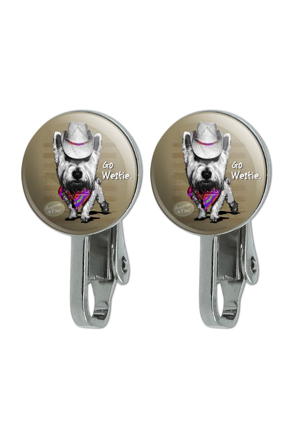 Go Westie West Western Cowboy Dog Novelty Clip-On Stud Earrings
