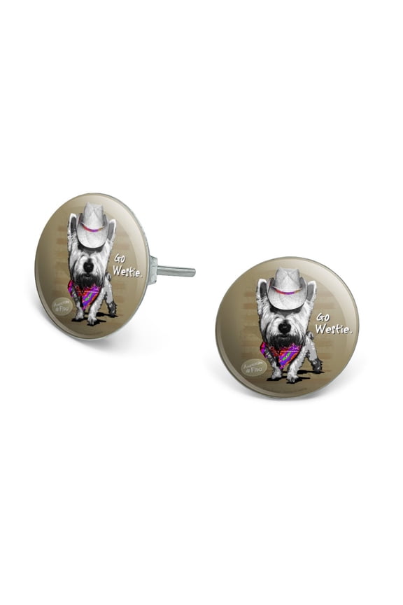 Go Westie West Western Cowboy Dog Novelty Silver Plated Stud Earrings