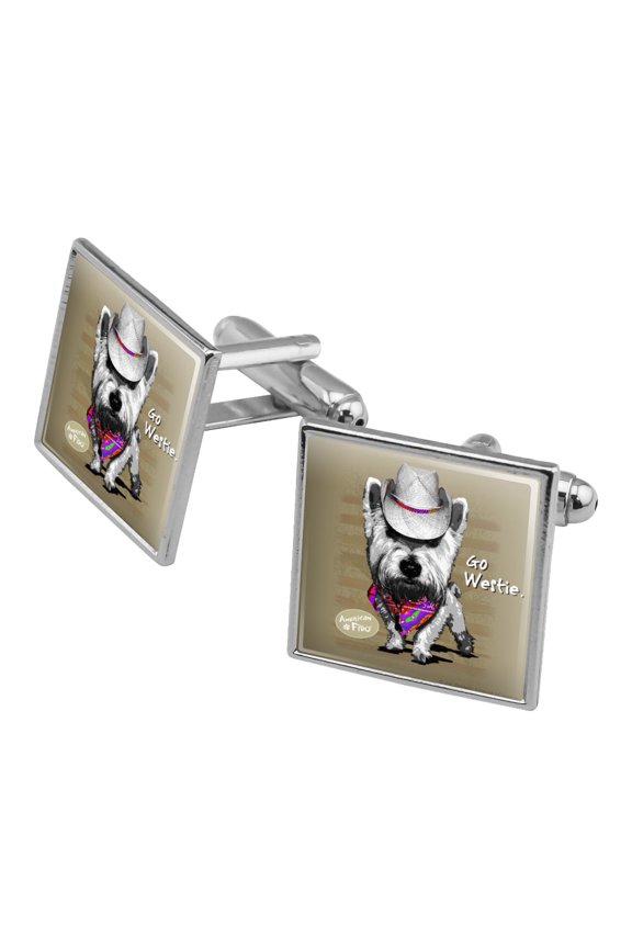 Go Westie West Western Cowboy Dog Square Cufflink Set - Silver or Gold