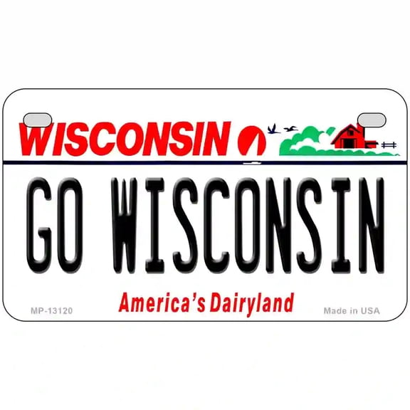 Go Wisconsin Novelty Metal License Plate 7" x 4" Motorcycle (MP)